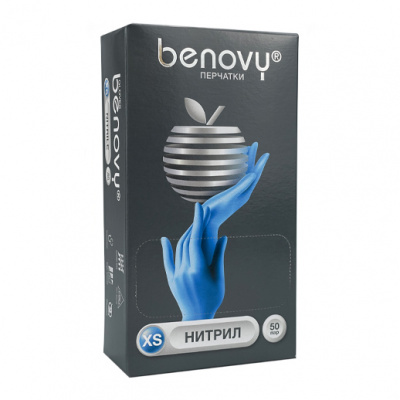 benovy размер xs, перчатки нитриловые, голубые, 50 пар | для-ногтей.рф