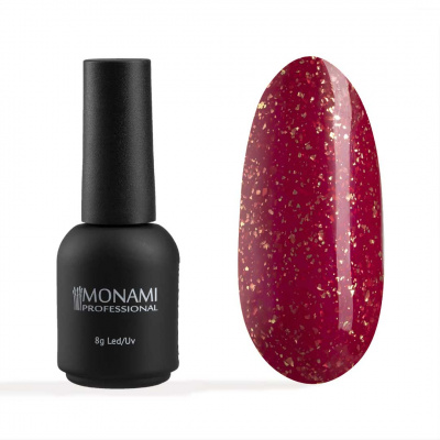 monami гель-лак potal gold ruby, красный с золотой поталью, 8мл | для-ногтей.рф